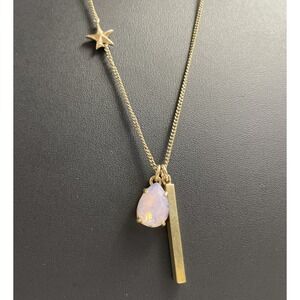 J Crew Long Necklace Rhinestone Bar Charm Star Gold Tone Jewelry